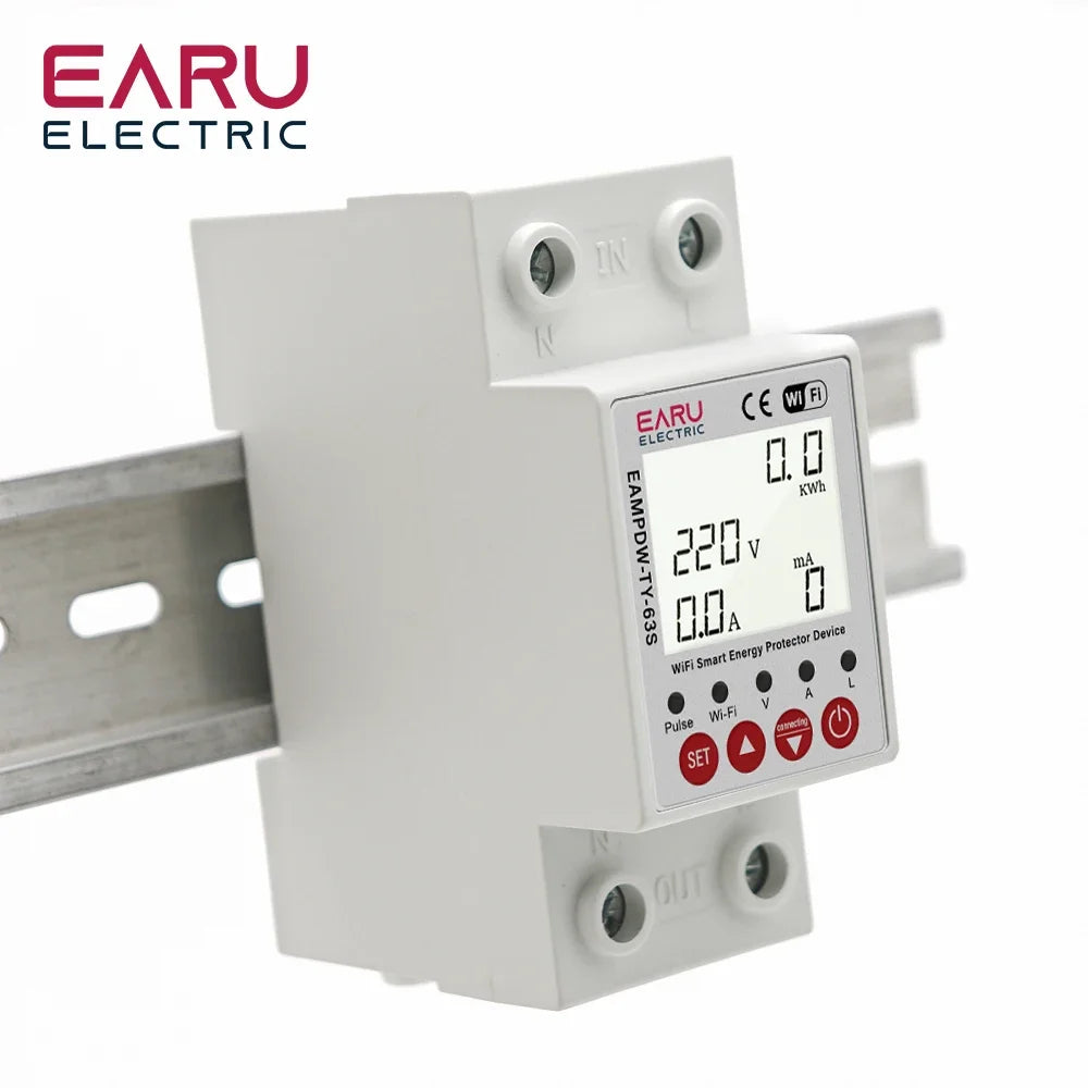 63A Tuya Smart WiFi Circuit Breaker Switch BI-Direction Measuring Earth Leakage Over Under Voltage Protector Energy Power Meter by 54 Energy - Renewable Energy Store