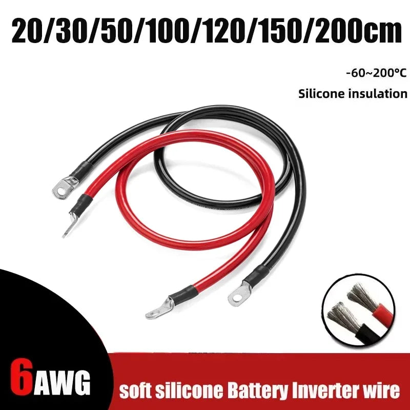 6AWG 16mm2 Inverter Silicone Wire Red Black with M6 M8 M10 Lugs by 54 Energy - Renewable Energy Store