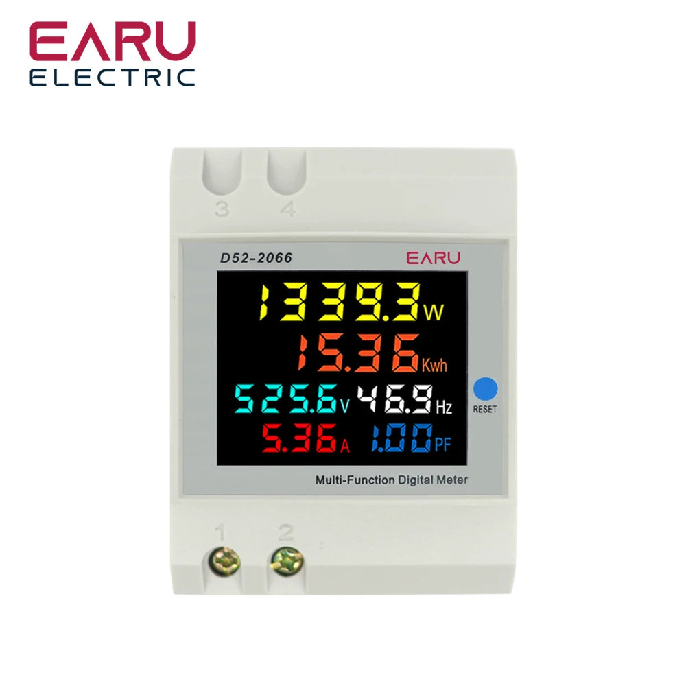 6IN1 Display Smart Meter Din Rail AC Monitor Voltage Current Power Factor Active KWH Electric Energy Frequency Meter D52-2066 by 54 Energy - Renewable Energy Store