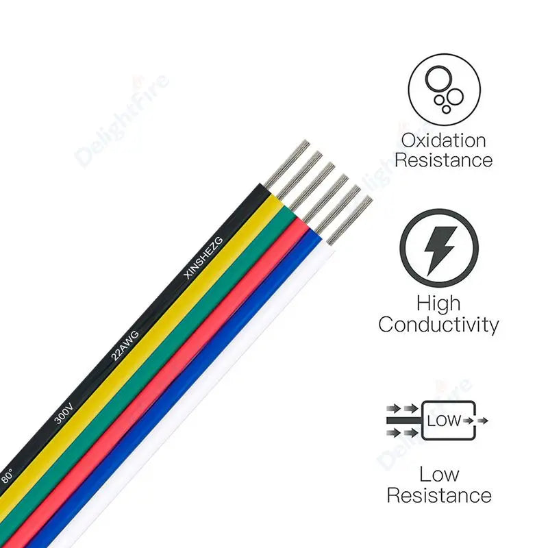 6Pin Extension Electronic Cable 22 20 18 AWG PVC Insulation for RGBWW RGB+CCT LED Strips by 54 Energy - Renewable Energy Store