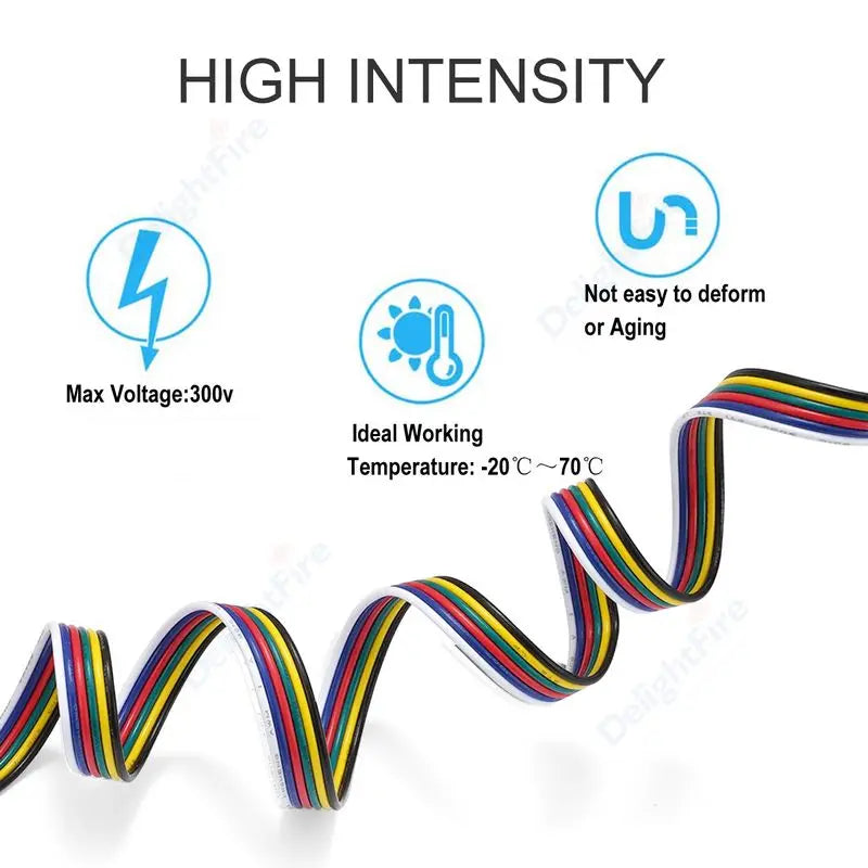 6Pin Extension Electronic Cable 22 20 18 AWG PVC Insulation for RGBWW RGB+CCT LED Strips by 54 Energy - Renewable Energy Store