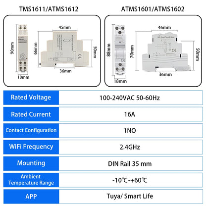 AC 110V 220V 16A Din Rail WIFI Zigbee Smart Timer Relay Switch Circuit Breaker Remote Control by Tuya APP KWH Energy Power Meter by 54 Energy - Renewable Energy Store