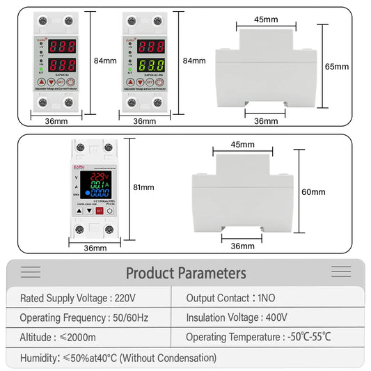 AC 40A 63A 230V Din Rail Adjustable Over Voltage Under Voltage Protective Device Protector Relay Over Current Protection Limit by 54 Energy - Renewable Energy Store