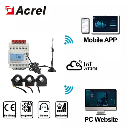 Acrel 1 Pieza Medidor de Energía Inteligente Inalámbrico IoT WIFI Trifásico MQTT RS485 Modbus-RTU con 3 Piezas Transformador de Corriente de Núcleo Dividido 0-1000A