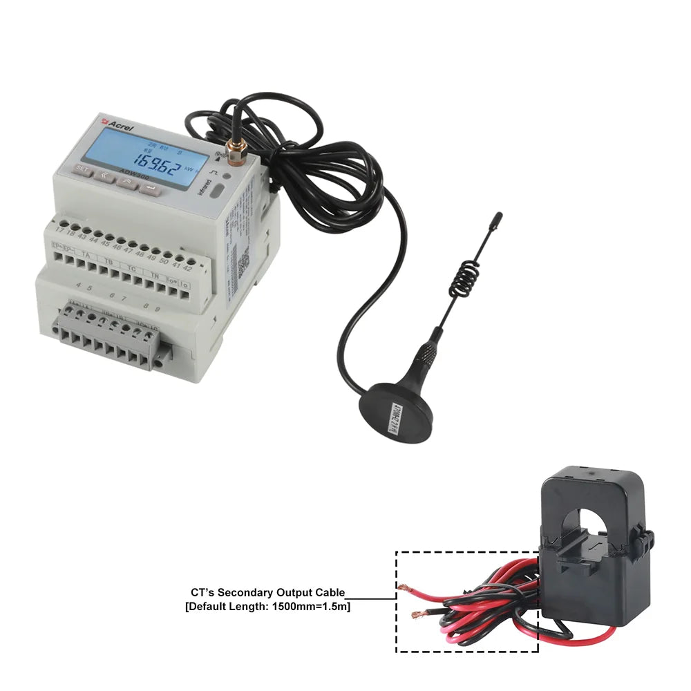 Acrel 1 Pieza Medidor de Energía Inteligente Inalámbrico IoT WIFI Trifásico MQTT RS485 Modbus-RTU con 3 Piezas Transformador de Corriente de Núcleo Dividido 0-1000A