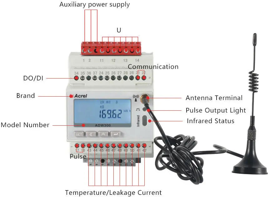 Acrel 1 Pieza Medidor de Energía Inteligente Inalámbrico IoT WIFI Trifásico MQTT RS485 Modbus-RTU con 3 Piezas Transformador de Corriente de Núcleo Dividido 0-1000A