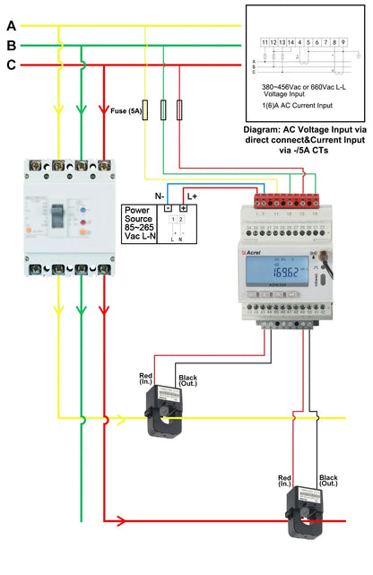 Acrel 1 Pieza Medidor de Energía Inteligente Inalámbrico IoT WIFI Trifásico MQTT RS485 Modbus-RTU con 3 Piezas Transformador de Corriente de Núcleo Dividido 0-1000A