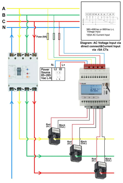 Acrel 1 Pieza Medidor de Energía Inteligente Inalámbrico IoT WIFI Trifásico MQTT RS485 Modbus-RTU con 3 Piezas Transformador de Corriente de Núcleo Dividido 0-1000A