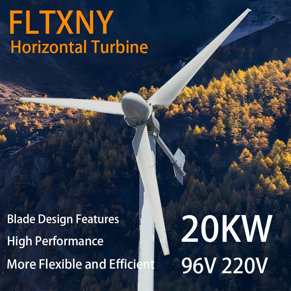 CE 20000W New Energy Horizontal Wind Turbine Generator Free MPPT Controller 48v 96v 220v 3 Blades Small Windmill by 54 Energy - Renewable Energy Store