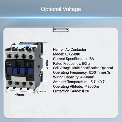 CJX2-1810 LC1 AC Contactor 18A 3 Phase 3-Pole NO Coil Voltage 380V 220V 110V 36V 24V 50/60Hz Din Rail Mounted 3P+1NO Normal Open by 54 Energy - Renewable Energy Store