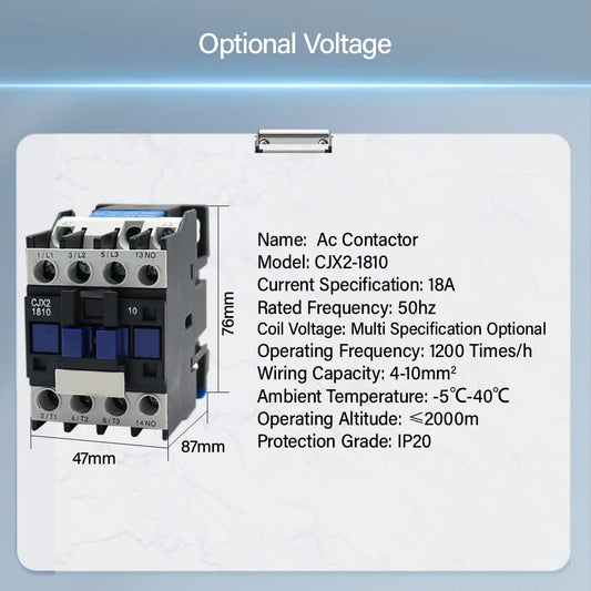 CJX2-1810 LC1 AC Contactor 18A 3 Phase 3-Pole NO Coil Voltage 380V 220V 110V 36V 24V 50/60Hz Din Rail Mounted 3P+1NO Normal Open by 54 Energy - Renewable Energy Store