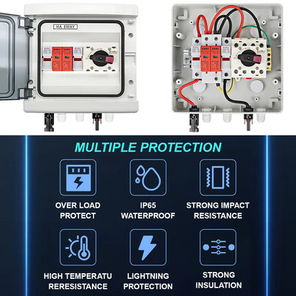 DC 1000V 1 Input 1 Output Solar Photovoltaic PV Combiner Box With Surge Lightning Protection DC Fuse MCB SPD Waterproof Box IP65
