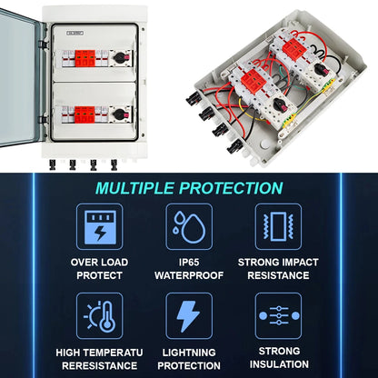 DC 1000V 4 Input 2 Output Solar Photovoltaic PV Combiner Box With Surge Lightning Protection DC Fuse MCB SPD Waterproof Box IP65