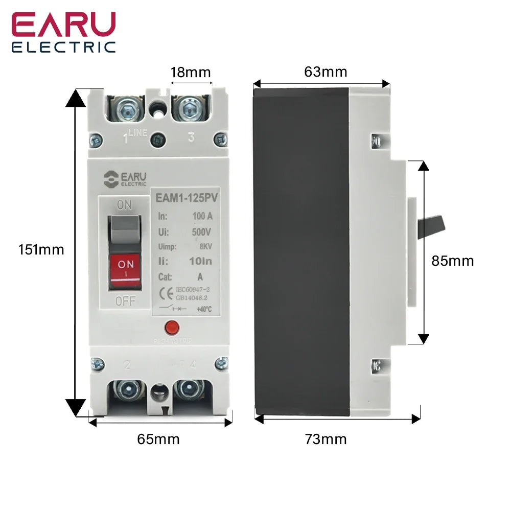 DC 250V 500V DC Solar Molded Case Circuit Breaker MCCB Overload Protection Switch Protector for Solar Photovoltaic PV 100A 125A by 54 Energy - Renewable Energy Store