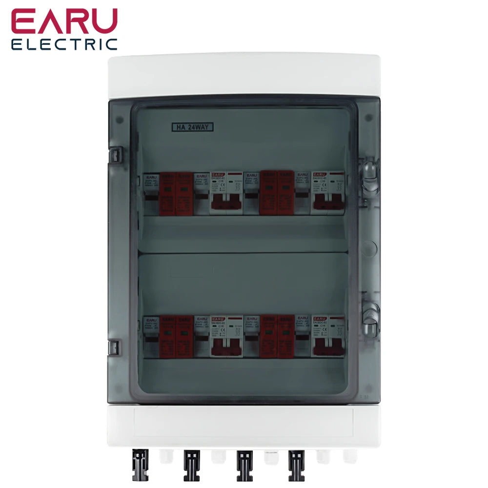 Boîtier de combinaison PV solaire 4 entrées 4 sorties 500 V CC avec protection contre les surtensions et la foudre, fusible CC, disjoncteur CC, SPD, boîtier étanche IP65
