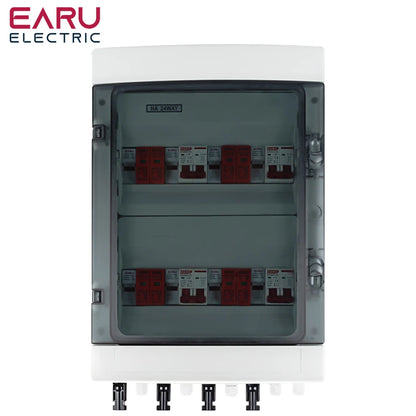 Boîtier de combinaison PV solaire 4 entrées 4 sorties 500 V CC avec protection contre les surtensions et la foudre, fusible CC, disjoncteur CC, SPD, boîtier étanche IP65