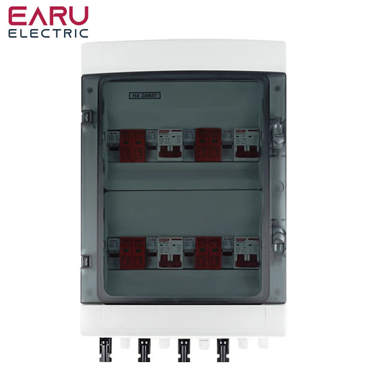 Boîtier de combinaison PV solaire 4 entrées 4 sorties 500 V CC avec protection contre les surtensions et la foudre, fusible CC, disjoncteur CC, SPD, boîtier étanche IP65