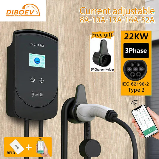 DIBO EV Charging Station 32A Electric Vehicle Car Charger EVSE Wallbox Wallmount 7.6/11/22KW Type 2 Cable IEC62196 APP Control - 54 Energy - Renewable Energy Store