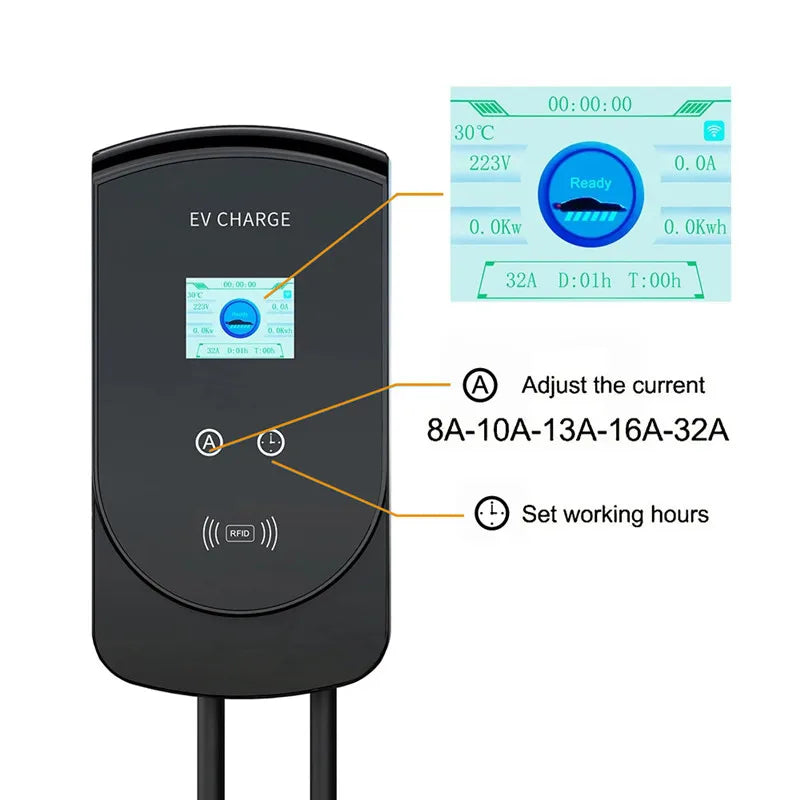DIBO EV Charging Station 32A Electric Vehicle Car Charger EVSE Wallbox Wallmount 7.6/11/22KW Type 2 Cable IEC62196 APP Control - 54 Energy - Renewable Energy Store