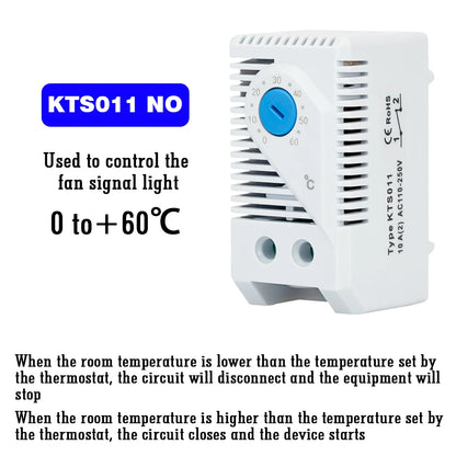 Contrôleur de Température d'Armoire sur Rail DIN, Thermostat Industriel KTO011 KTS011, Thermorégulateur Mécanique de 0 à 60 Degrés Celsius