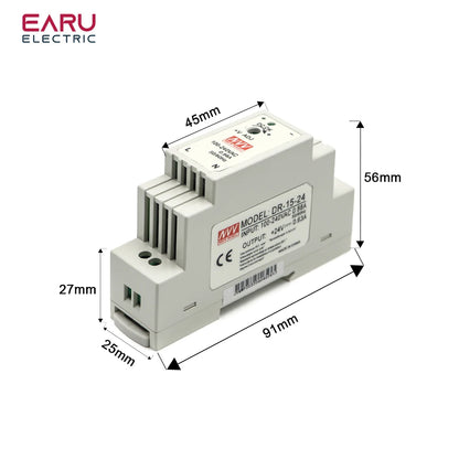 DR-15 15W Input 100-240V AC Output DC 12V 24V 1.25A 0.63A Industrial DIN Rail Switching Power Supply DC power supply 15WDR/MDR by 54 Energy - Renewable Energy Store