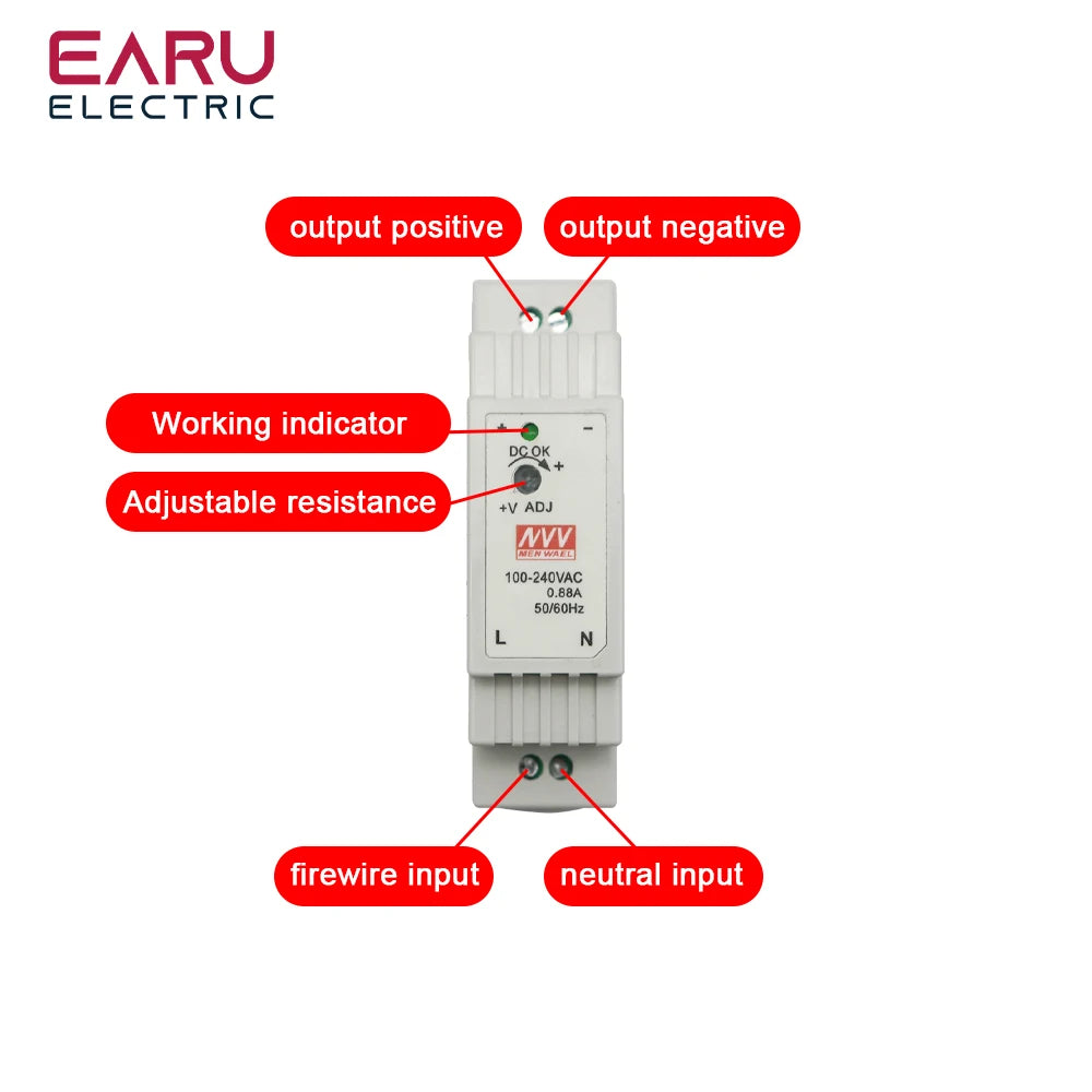 DR-15 15W Input 100-240V AC Output DC 12V 24V 1.25A 0.63A Industrial DIN Rail Switching Power Supply DC power supply 15WDR/MDR by 54 Energy - Renewable Energy Store
