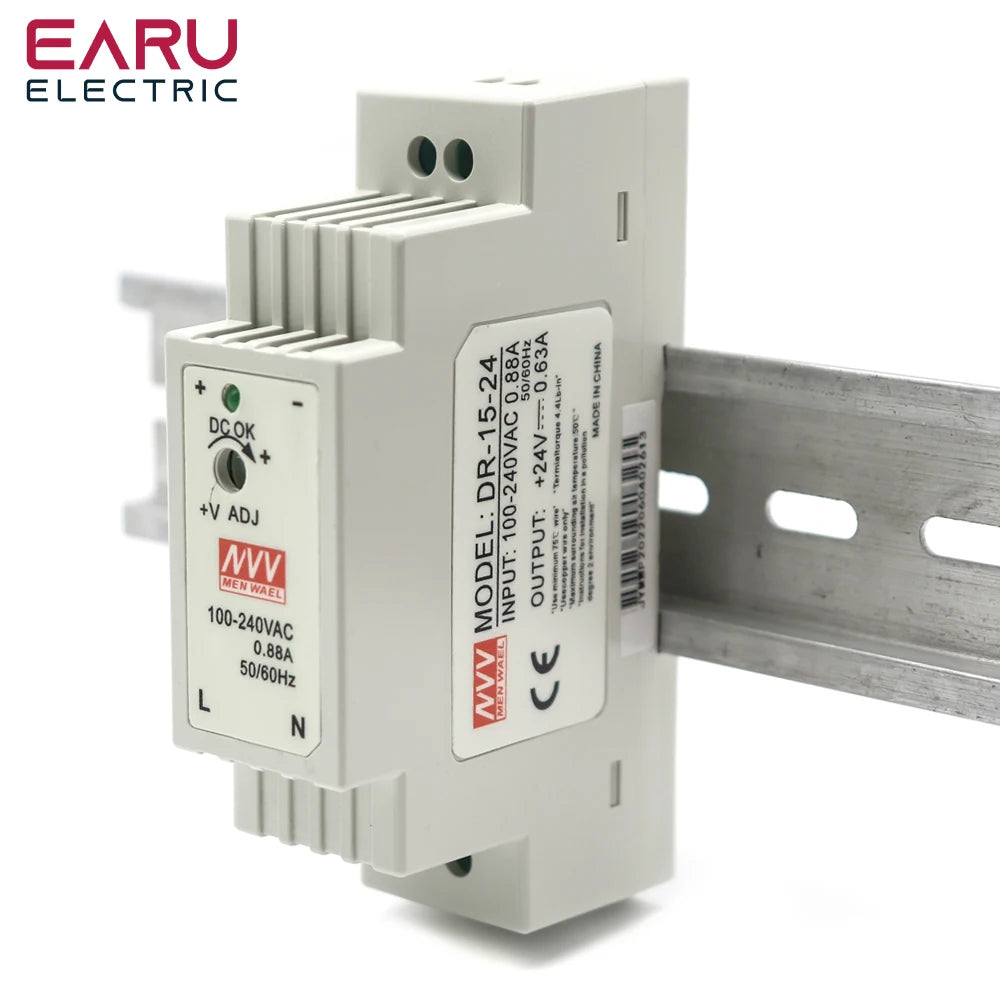DR-15 15W Input 100-240V AC Output DC 12V 24V 1.25A 0.63A Industrial DIN Rail Switching Power Supply DC power supply 15WDR/MDR by 54 Energy - Renewable Energy Store