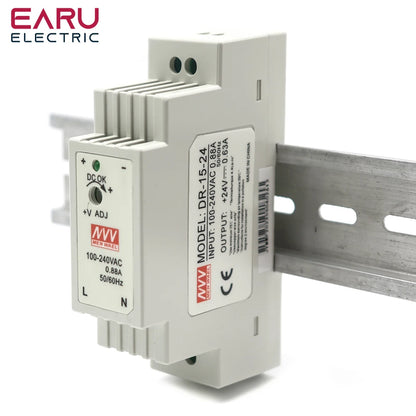 DR-15 15W Input 100-240V AC Output DC 12V 24V 1.25A 0.63A Industrial DIN Rail Switching Power Supply DC power supply 15WDR/MDR by 54 Energy - Renewable Energy Store