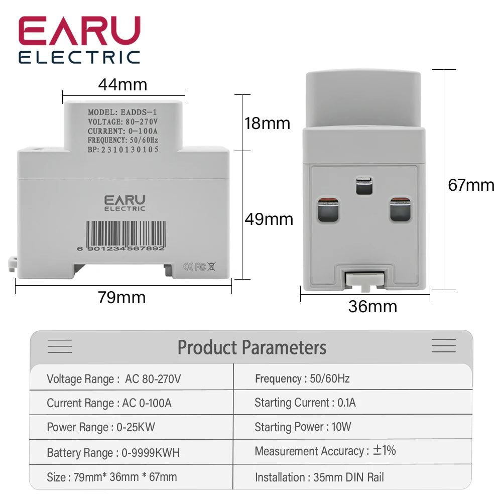 Digital Display AC Current KWH Electric Energy Monitor Multifunction Meter VOLT AMP Ammeter Device With Energy Zeroing Din Rail by 54 Energy - Renewable Energy Store