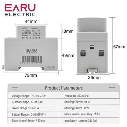 Digital Display AC Current KWH Electric Energy Monitor Multifunction Meter VOLT AMP Ammeter Device With Energy Zeroing Din Rail by 54 Energy - Renewable Energy Store