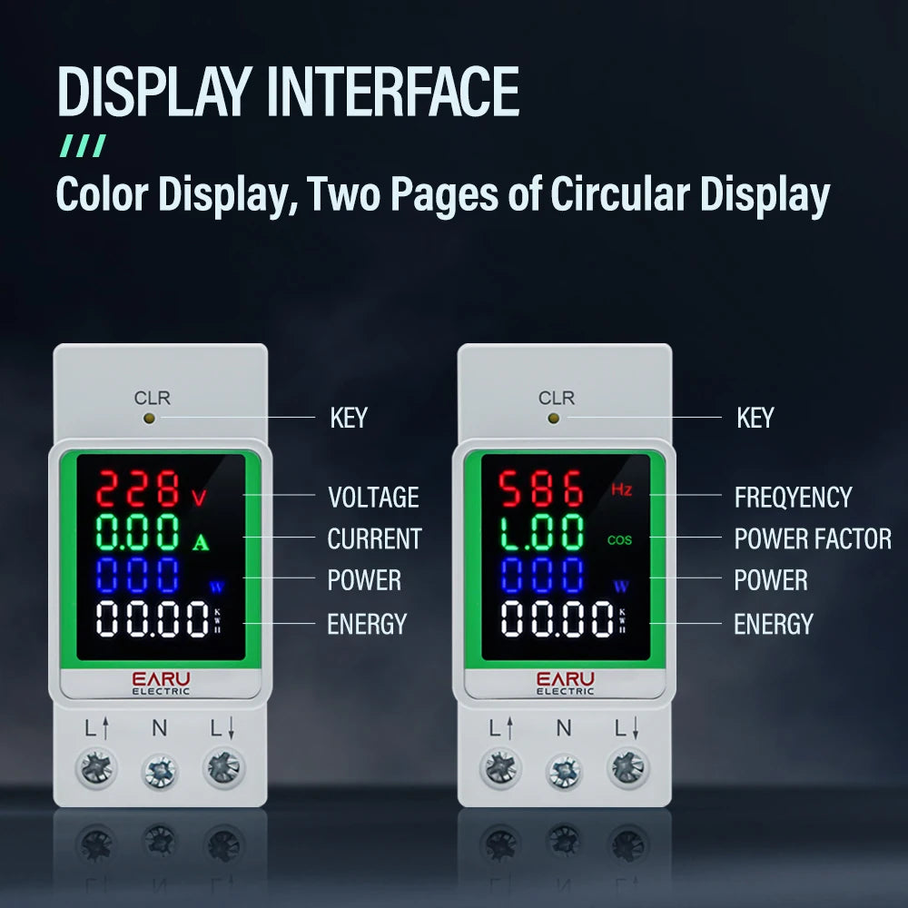 Digital Display AC Current KWH Electric Energy Monitor Multifunction Meter VOLT AMP Ammeter Device With Energy Zeroing Din Rail by 54 Energy - Renewable Energy Store