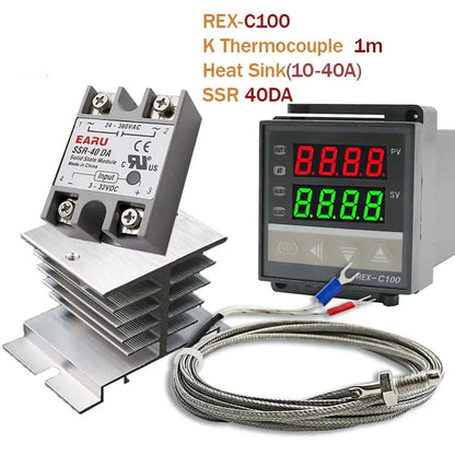 Digital PID Temperature Controller Thermostat REX-C100 + Max 40A SSR SSR-40DA Relay + K Thermocouple M6 1M Probe with Heat Sink by 54 Energy - Renewable Energy Store