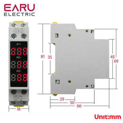Din Rail 18mm Voltage Current HZ Meter AC 80-500V 220V 380V 100A Modular Voltmeter Ammeter LED Indicator Digital Volt Tester by 54 Energy - Renewable Energy Store