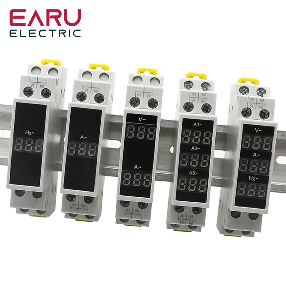 Din Rail 18mm Voltage Current HZ Meter AC 80-500V 220V 380V 100A Modular Voltmeter Ammeter LED Indicator Digital Volt Tester by 54 Energy - Renewable Energy Store