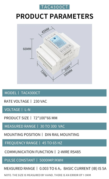 Din Rail 3 Phase Energy Monitor Consumption Power Meter kwh Ammeter With 3PCS RS485 Modbus 50/100/15/200CT 230VAC by 54 Energy - Renewable Energy Store