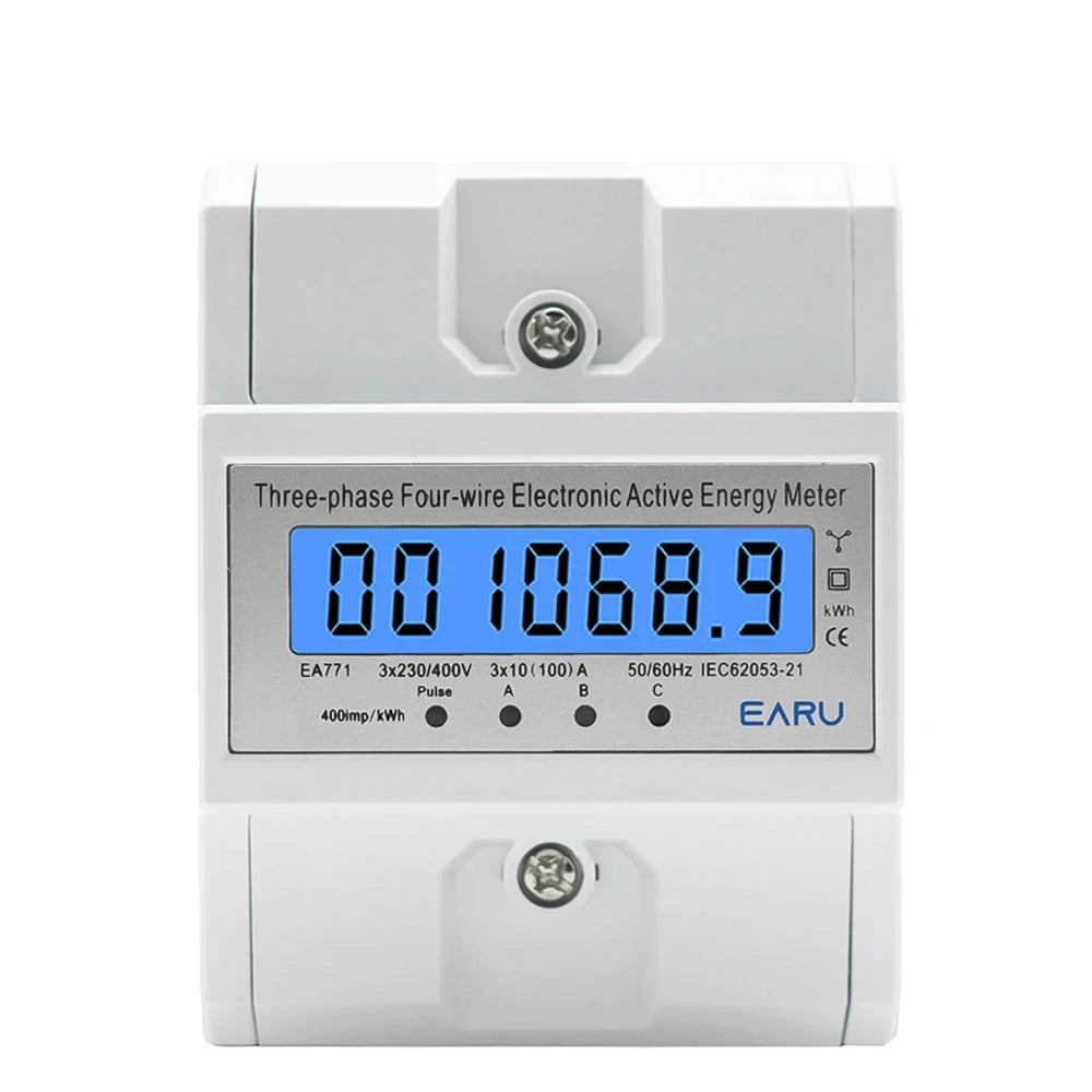Din Rail AC 230 380V 3 Phase 4 Wire Energy Meter Power Consumption Monitor kWh Meter Wattmeter Bivolt 100A 50/60Hz LCD Backlight by 54 Energy - Renewable Energy Store