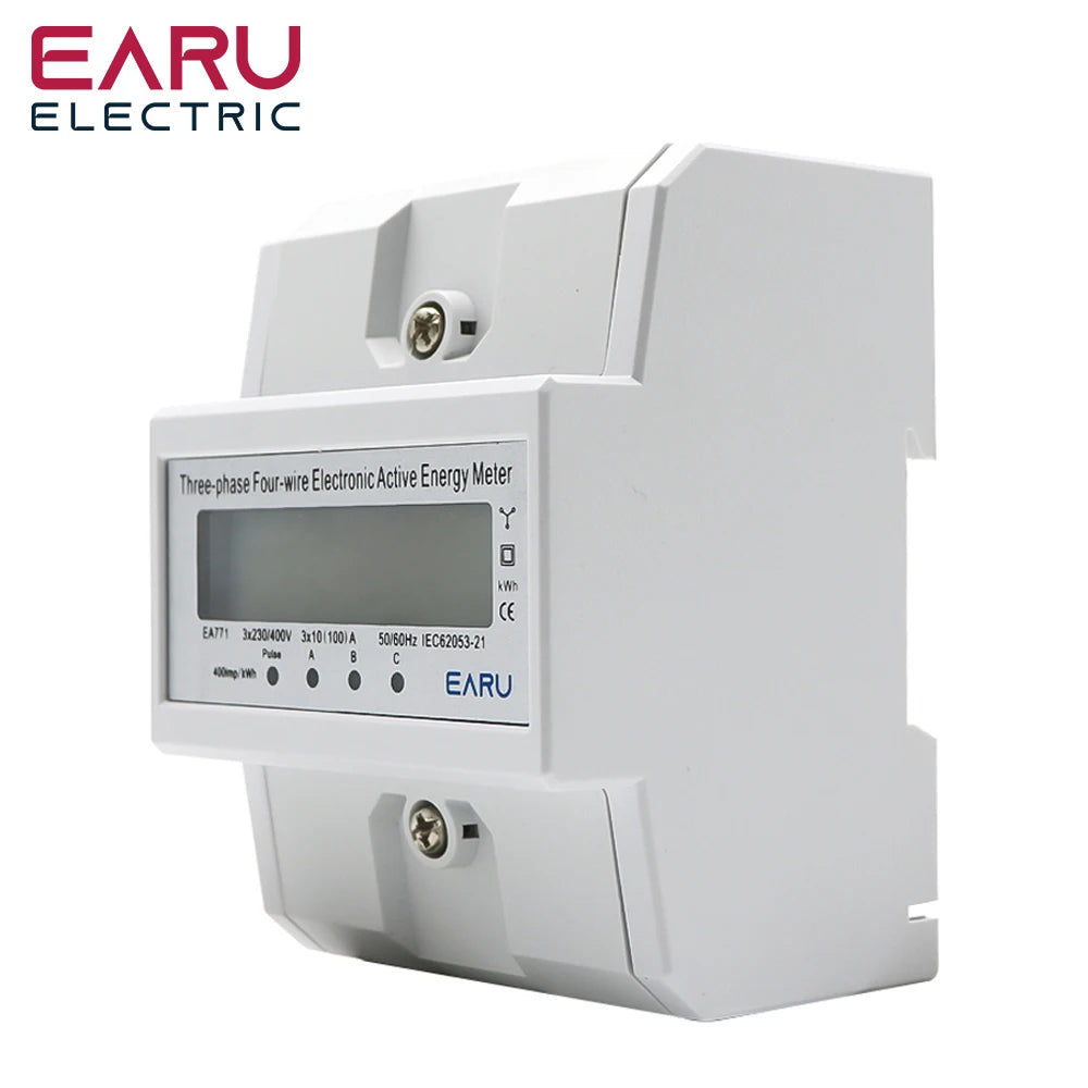 Din Rail AC 230 380V 3 Phase 4 Wire Energy Meter Power Consumption Monitor kWh Meter Wattmeter Bivolt 100A 50/60Hz LCD Backlight by 54 Energy - Renewable Energy Store