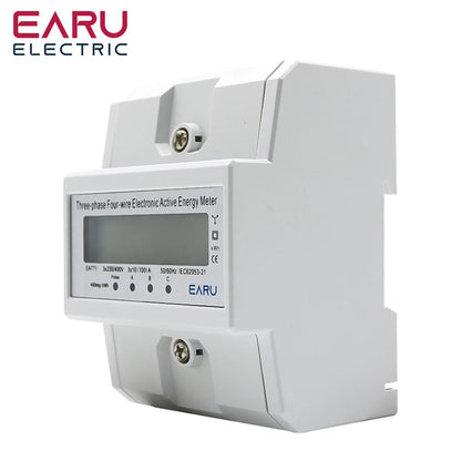 Din Rail AC 230 380V 3 Phase 4 Wire Energy Meter Power Consumption Monitor kWh Meter Wattmeter Bivolt 100A 50/60Hz LCD Backlight by 54 Energy - Renewable Energy Store