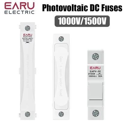 Fusibles solaires sur rail DIN CC 1000V 1500V PV Photovoltaïque 20A 25A 30A Embase porte-fusible pour système solaire Protection contre les courts-circuits gPV