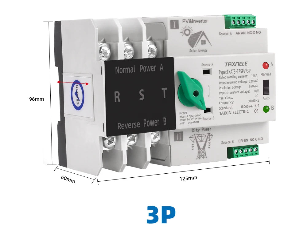 Dual Power Automatic Transfer Selector Switches Uninterrupted 63/ 100/ 125A photovoltaics solar by 54 Energy - Renewable Energy Store
