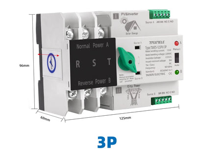 Dual Power Automatic Transfer Selector Switches Uninterrupted 63/ 100/ 125A photovoltaics solar by 54 Energy - Renewable Energy Store