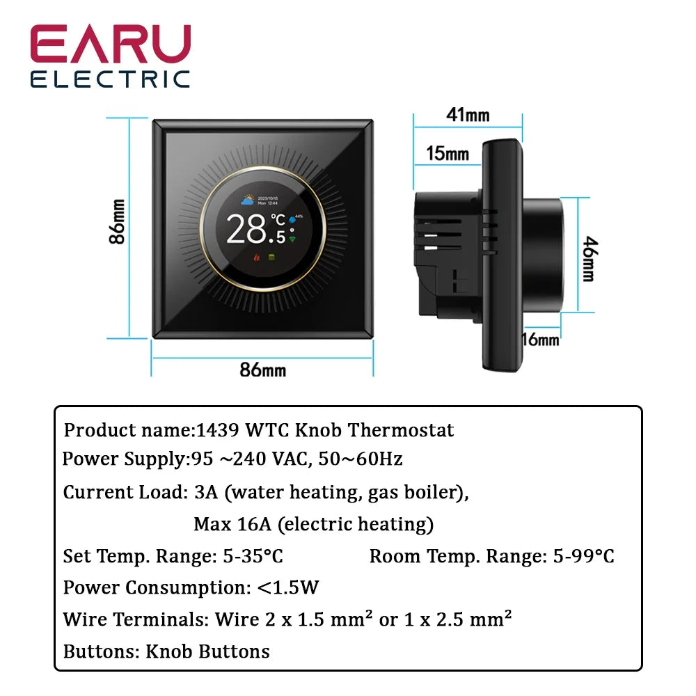 EARU Tuya Wifi Smart Knob Temperature Controller Digital Display Electric Floor Heating Water Gas Boiler for Alexa Google Home by 54 Energy - Renewable Energy Store