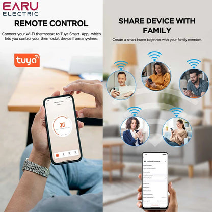 EARU Tuya Wifi Smart Knob Temperature Controller Digital Display Electric Floor Heating Water Gas Boiler for Alexa Google Home by 54 Energy - Renewable Energy Store