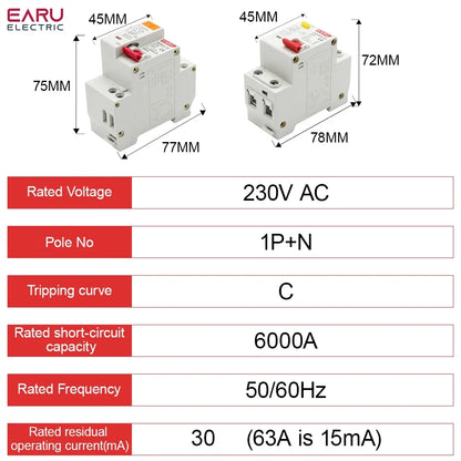 EPNL DPNL 230V 1P+N Residual Current Circuit Breaker with Over and Short Current Leakage Protection RCBO MCB by 54 Energy - Renewable Energy Store