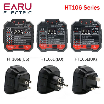 EU UK US HT106B HT106D HT106E Socket Tester Voltage Test Socket Detector EU UK Plug Ground Zero Line Plug Polarity Phase Check by 54 Energy - Renewable Energy Store
