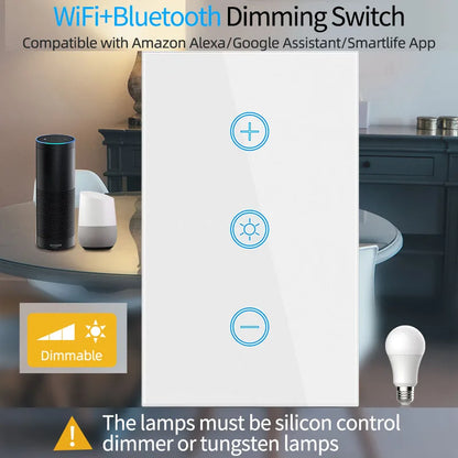 EU US WiFi Smart Glass Panel Wall Touch Switch Dimmer Switch by Smart Life Tuya APP Remote Control for Amazon Alexa Google Home by 54 Energy - Renewable Energy Store