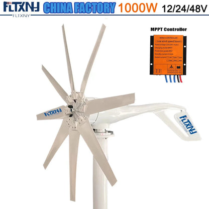 FLTXNY 1000W 12V 24V 48V 8 Blades Free Energy For Home 1KW Wind Turbine Generator With Controller by 54 Energy - Renewable Energy Store