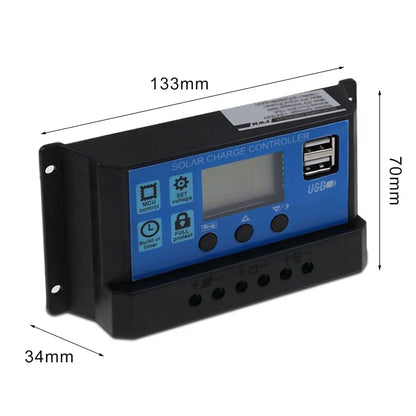 FLTXNY 12V 24V Auto Recognition Solar Panel PV Regulator Battery Charger PWM Solar Charge Controller LCD Dualusb 5V Output by 54 Energy - Renewable Energy Store