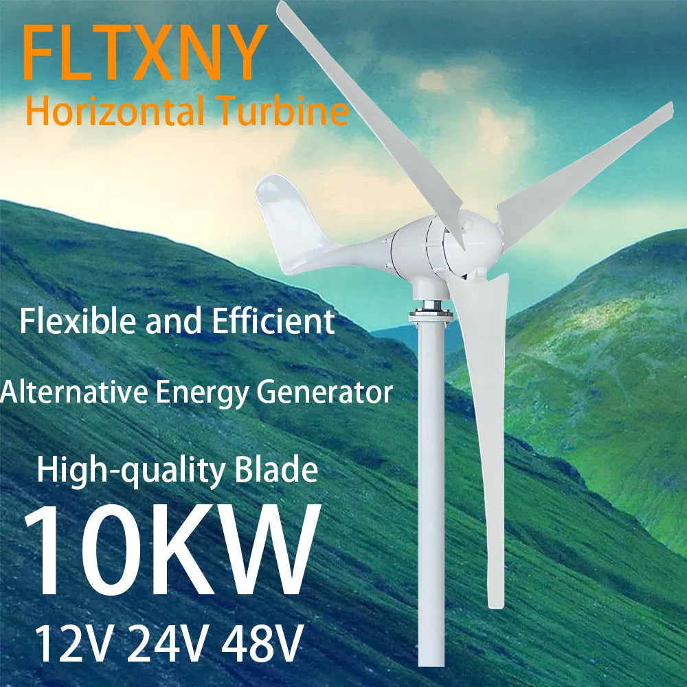 Factory Outlet 10KW New Energy Horizontal Wind Turbine Generator 12v 24v 48V 3/5 Blades Windmill Free MPPT Controller by 54 Energy - Renewable Energy Store