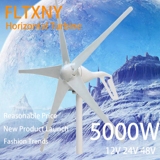 Factory Outlet 5000W New Energy Horizontal Wind Turbine Generator 12v 24v 3/5 Blades Windmill Free MPPT Controller by 54 Energy - Renewable Energy Store